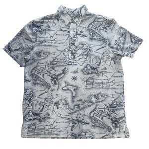 RALPH LAUREN Knit Oxford Men’s Cotton Polo Shirt Size LG Nautical Map Blue Label